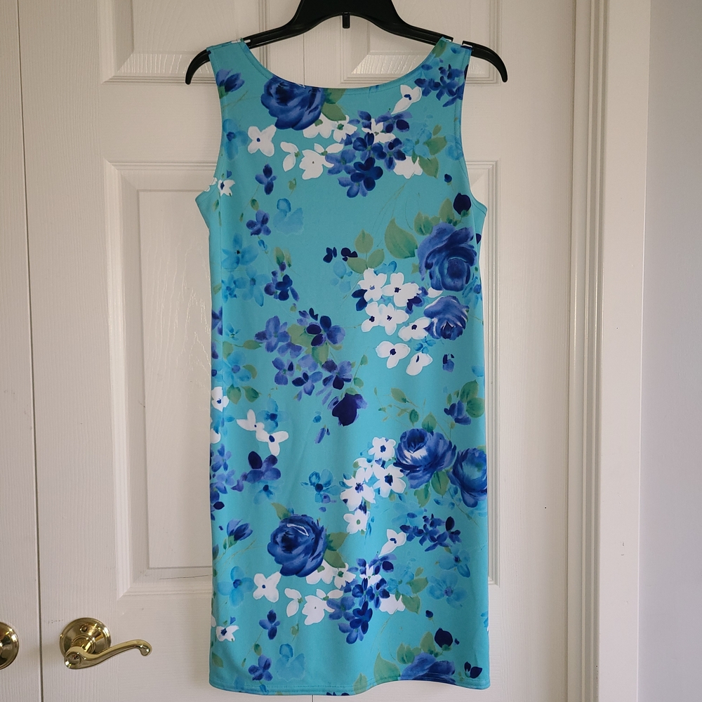 Floral Sleeveless Dress - Blue and White